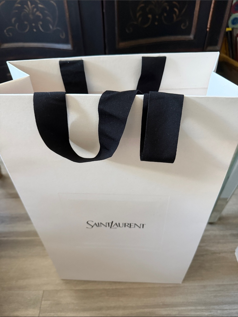 SaintLaurent Vertical Design Paper Shopping Bag with Ribbon Texture Handles